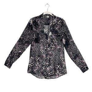 Jockey Women's Semi Sheer Print Long Sleeve Button Up Shirt in Gray - Sz S